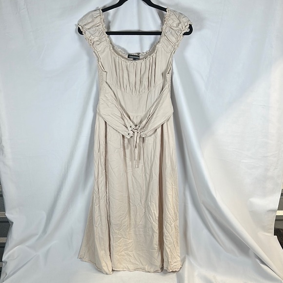 Multicolored Ruched Tie Front Sundress with Puff Cap Sleeves - Picture 1 of 7